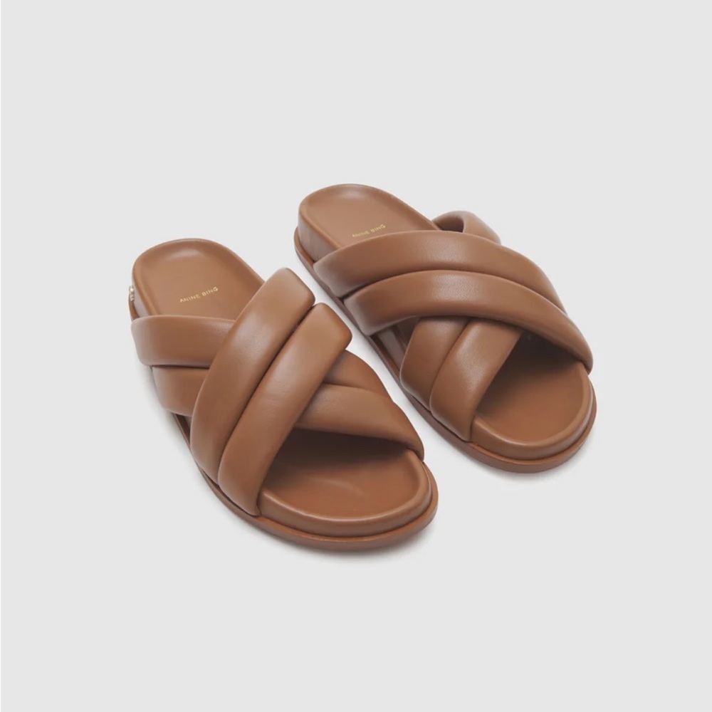 Anine Bing Lizzie Slide Sandal Cognac Brown Tan 41